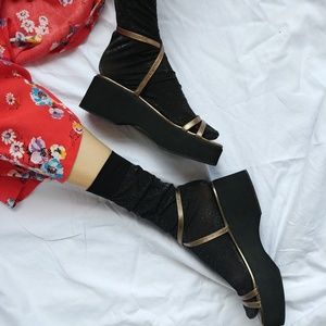 BCBG maxazria 6.5 bronze strap platform sandals